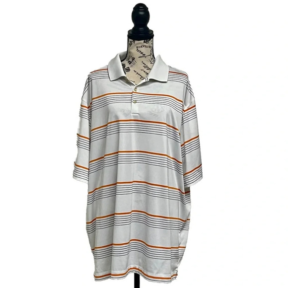 Nike Golf Men’s XXL Striped Polo Shirt White Orange Gray Dri-FIT Performance - Picture 2 of 10